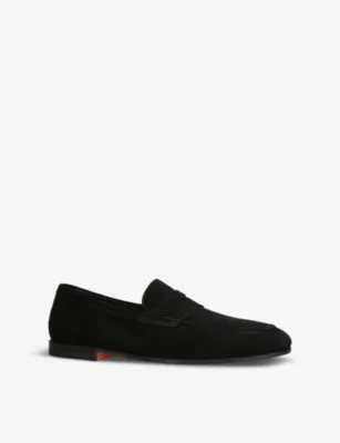 SANTONI Carlos suede penny loafers - EUR 41.5 / 7.5 UK MEN in BLACK, additional product view 3
