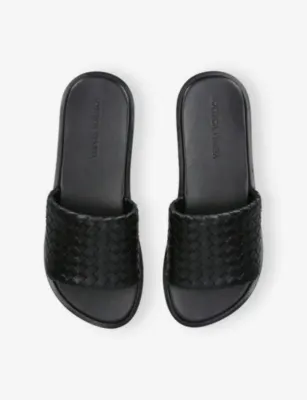 BOTTEGA VENETA Elio Leather Woven Slides - EUR 43.5 / 9.5 UK MEN in BLACK, additional product view 2
