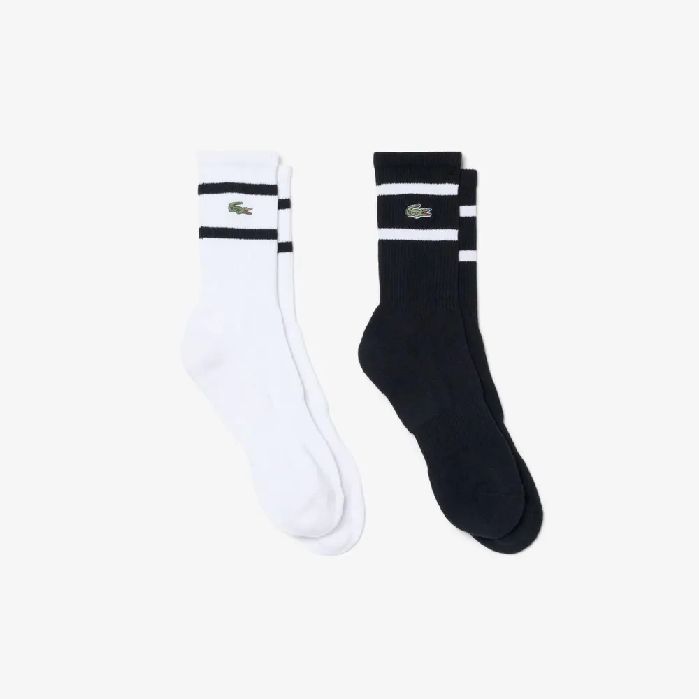 Lacoste Men's Cotton Striped Crew Socks 2 Pack