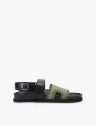 KURT GEIGER LONDON Baker Flat Leather Sandals - EUR 46 / 12 UK MEN in BLK/GREEN – Mens | Sandals | Sliders & flip flops