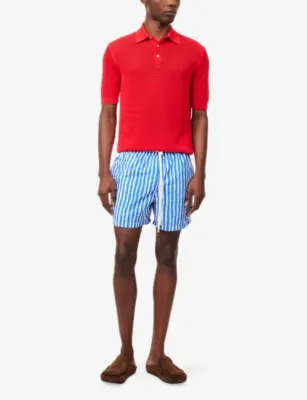 DRAKES Drawstring-Waist Striped Swim Shorts in BLUE & WHITE, additional product view 2