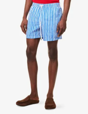 DRAKES Drawstring-Waist Striped Swim Shorts in BLUE & WHITE, additional product view 3
