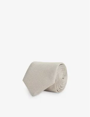 REISS Ceremony textured silk tie - DARK GREEN detail 2
