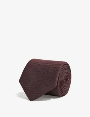REISS Ceremony textured silk tie - DARK GREEN detail 3