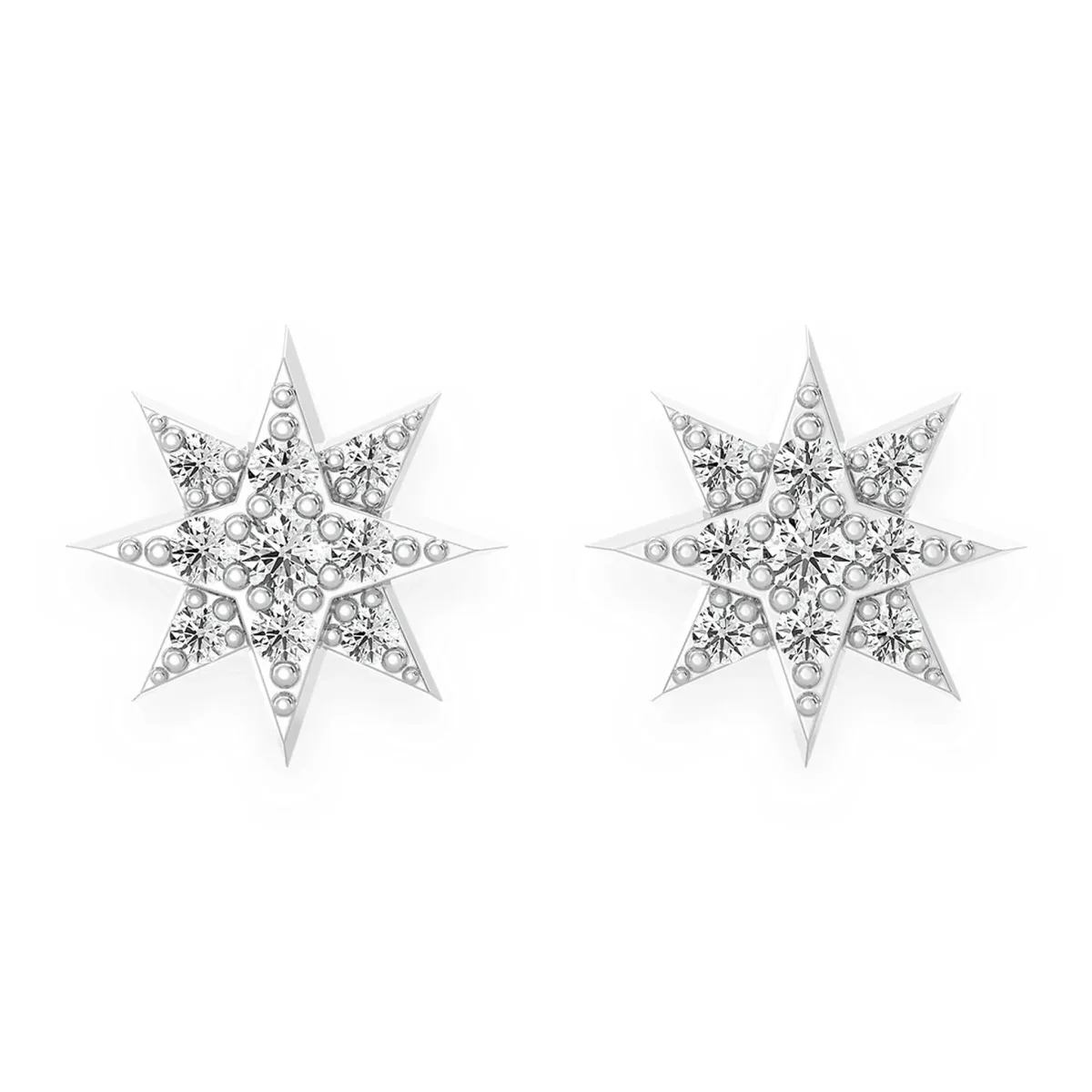 For Him Eight Point Star Diamond Studs in Accent / White Gold / Natural Diamond – Earring