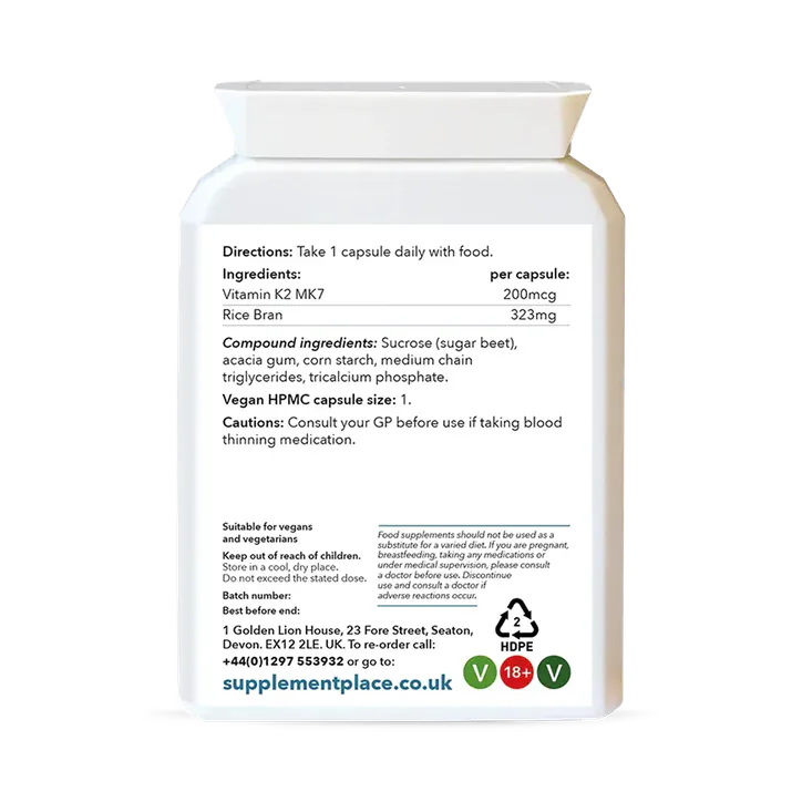 Supplement Place Vitamin K2 MK7 200mcg | 60 Capsules, additional product view 2