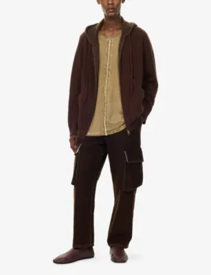 UMA WANG Ribbed Cashmere Hoody in Brown Red/brown, additional product view 2