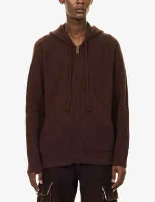 UMA WANG Ribbed Cashmere Hoody in Brown Red/brown, additional product view 3