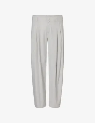 EMPORIO ARMANI Striped Double-Pleat Wool-Blend Trousers