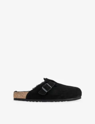 BIRKENSTOCK Boston logo-embossed shearling-lined suede clogs - EUR 42 / 8 UK MEN in BLACK – Mens | Sandals | Sliders & flip flops