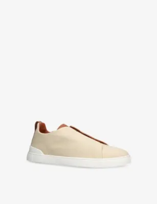 ZEGNA Triple Stitch Denim Low-Top Trainers - EUR 42.5 / 8.5 UK MEN in Beige, additional product view 3