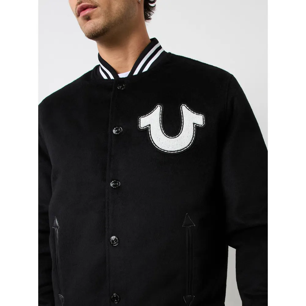 True Religion Men's Wool Horseshoe Long Sleeve Varsity Jacket detail 3