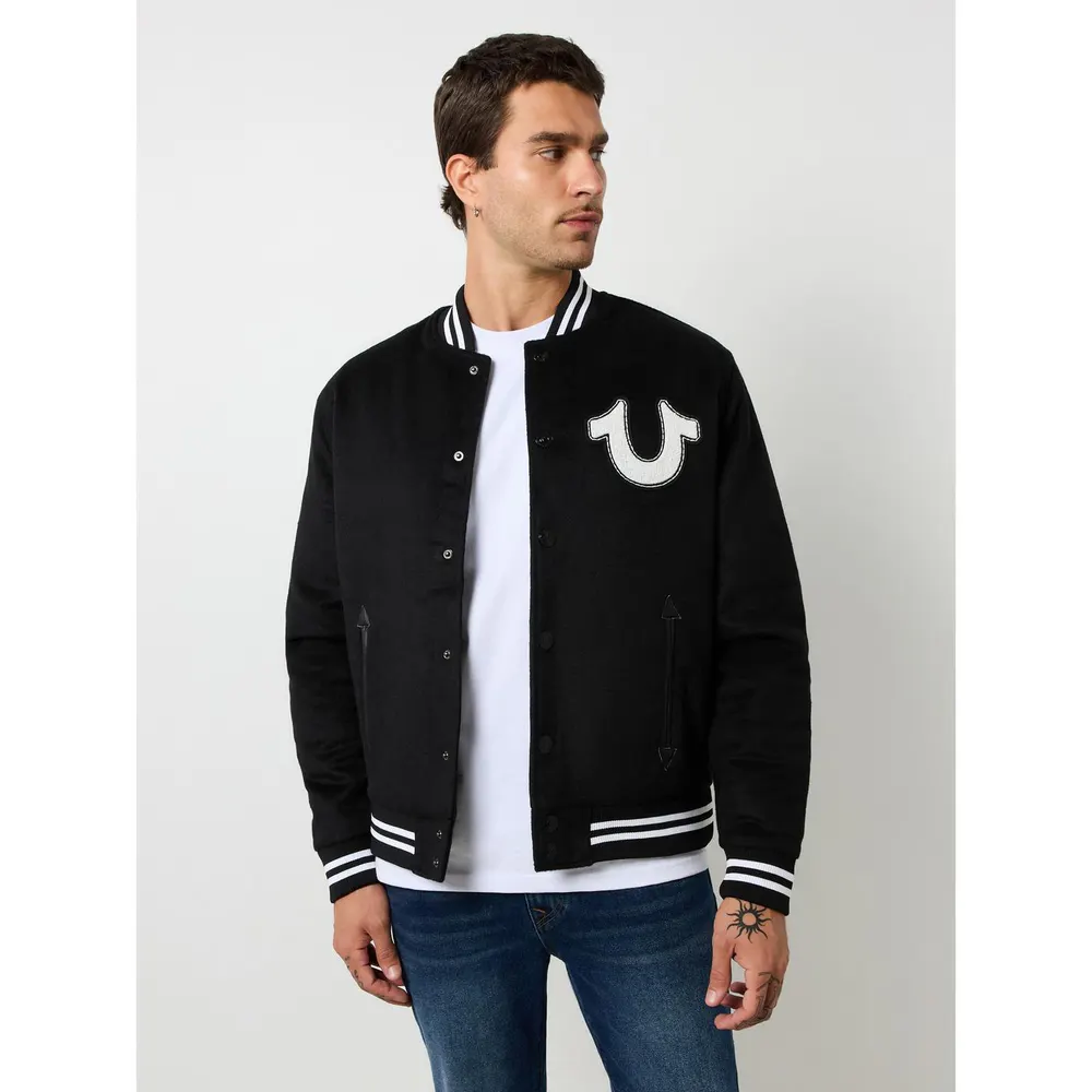 True Religion Men's Wool Horseshoe Long Sleeve Varsity Jacket