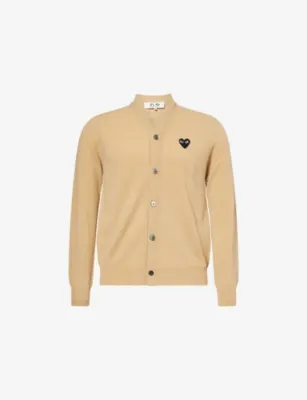 COMME DES GARCONS PLAY V-Neck Black Heart Wool Knit Cardigan - LIGHT CAMEL detail 2