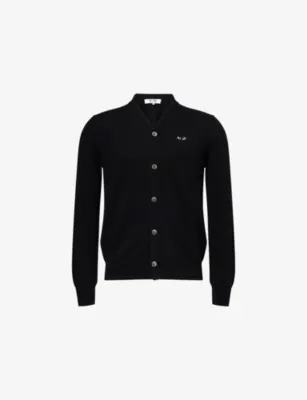 COMME DES GARCONS PLAY V-Neck Black Heart Wool Knit Cardigan - LIGHT CAMEL