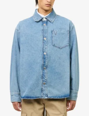 AMI PARIS Embossed-Logo Patch-Pocket Denim Shirt detail 3
