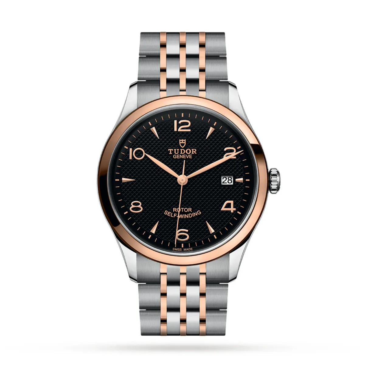 Tudor 1926 39mm Mens Watch Steel Case Rose Gold Bezel Black Dial