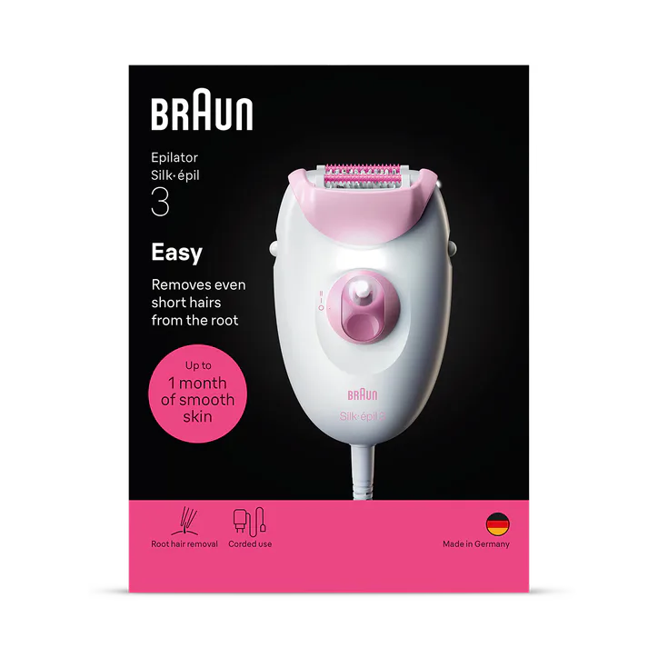 BRAUN Silk·épil 3, Corded Epilator, Lasting Smooth Skin, 3-000, Pink detail 2