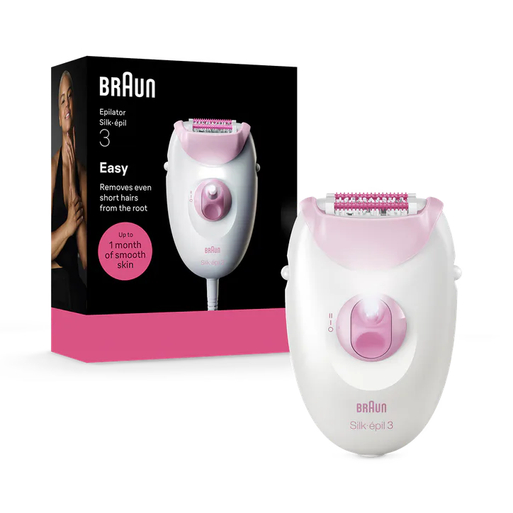 BRAUN Silk·épil 3, Corded Epilator, Lasting Smooth Skin, 3-000, Pink