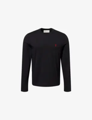 AMI PARIS Logo-Embroidered Cotton-Jersey T-shirt - BLANC detail 2