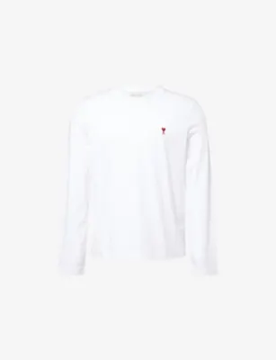 AMI PARIS Logo-Embroidered Cotton-Jersey T-shirt - BLANC