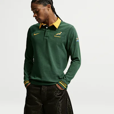 Nike Springboks Home Mens Nike LS Rugby Shirt - Gorge Green/University Gold/University Gold