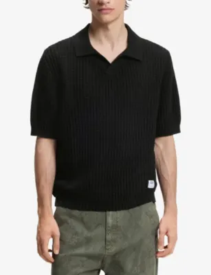 HUGO Waffle-Knit Relaxed-Fit Cotton-Blend Polo Shirt detail 3