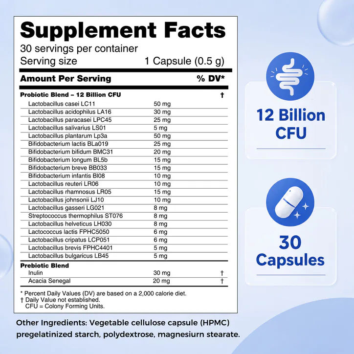 careleaf Daily Probiotics with Prebiotics Capsules 12Billion CFU 20 Strains 30 Capsules, additional product view 2