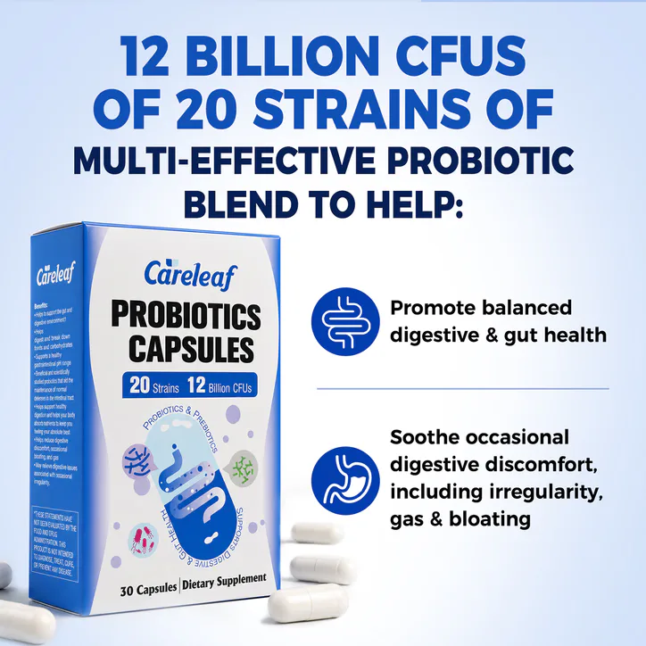 careleaf Daily Probiotics with Prebiotics Capsules 12Billion CFU 20 Strains 30 Capsules, additional product view 3