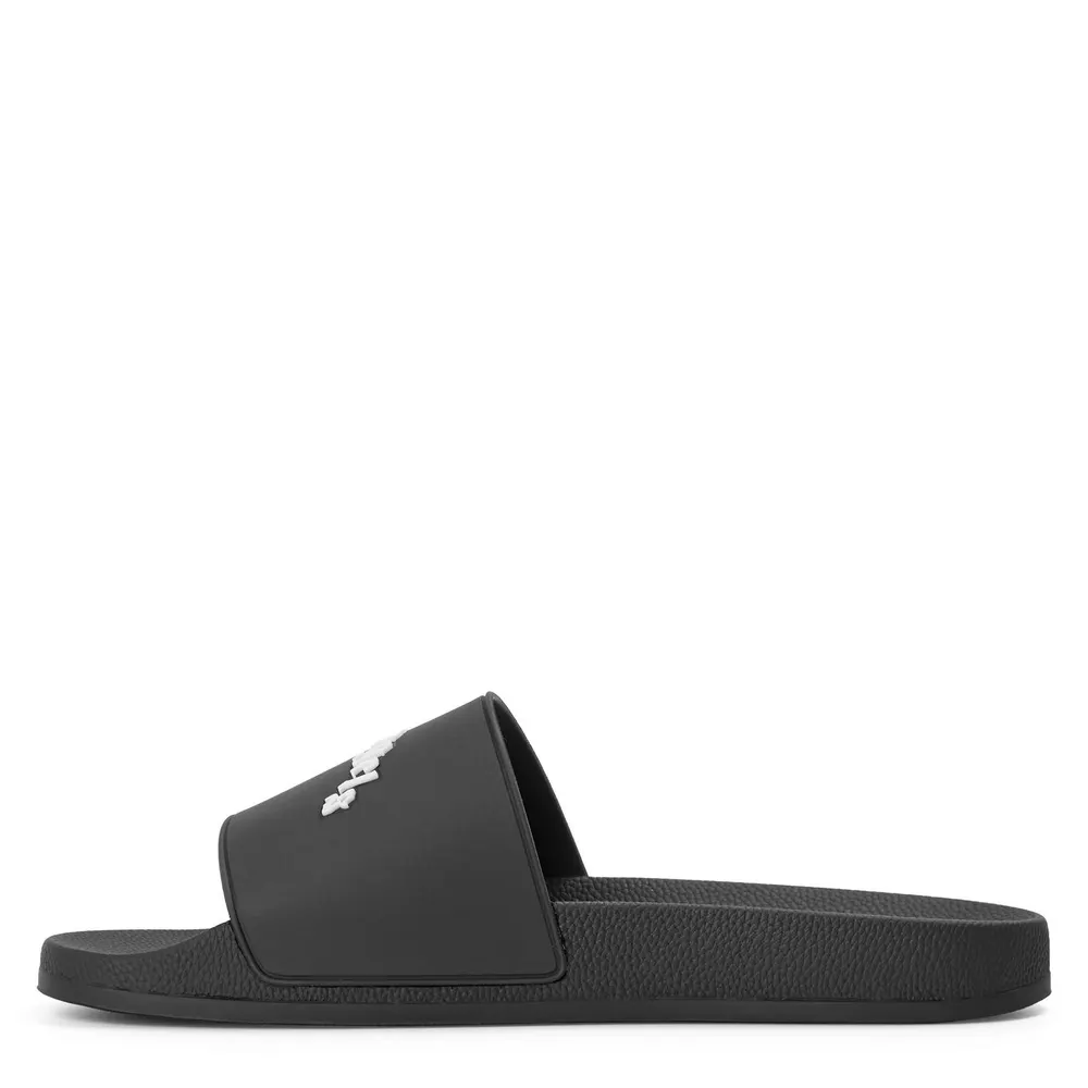 Palm Angels Men's Pool Sliders in Black/White, additional product view 2