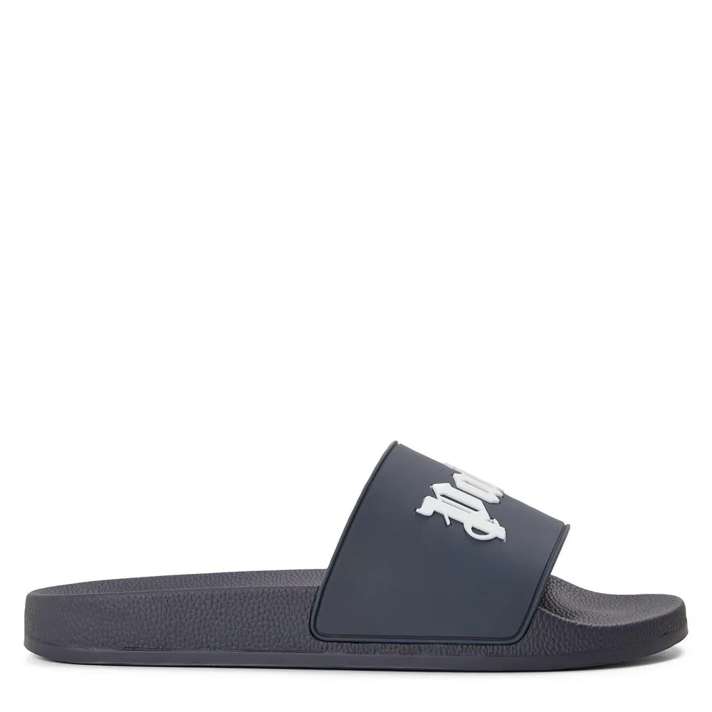 Palm Angels Men's Pool Sliders in Navy Blue/White – Footwear