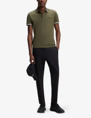 BOSS Paddy Logo-Embroidered Cotton Polo in Open Green, additional product view 2