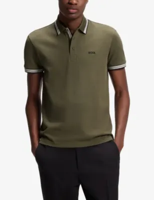 BOSS Paddy Logo-Embroidered Cotton Polo in Open Green, additional product view 3