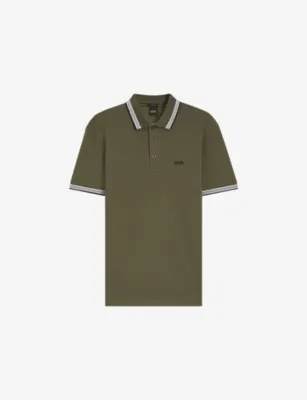 BOSS Paddy Logo-Embroidered Cotton Polo in Open Green – Mens | Tops & t-shirts | Polo shirts | Short sleeve