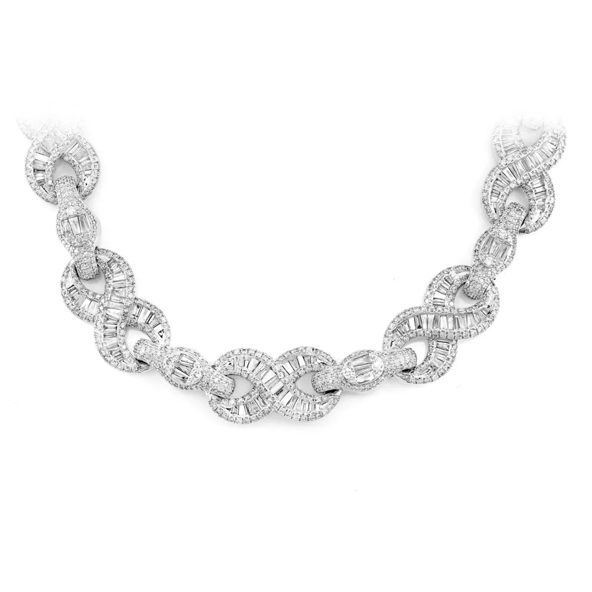 For Him Baguette and Round Diamond Infinity Link Necklace in White Gold / 16" / Natural Diamond – Necklace