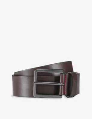 HUGO Logo-embossed leather belt - DARK BROWN - 34 detail 2