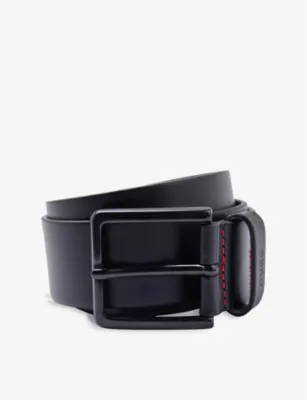 HUGO Logo-embossed leather belt - DARK BROWN - 34
