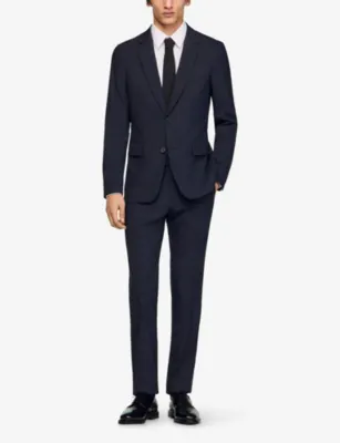 SANDRO Lapel-Collar Slim-Fit Stretch Wool-Blend Blazer detail 2