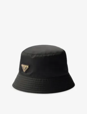 PRADA Logo-plaque nylon bucket hat - BURGUNDY - XS