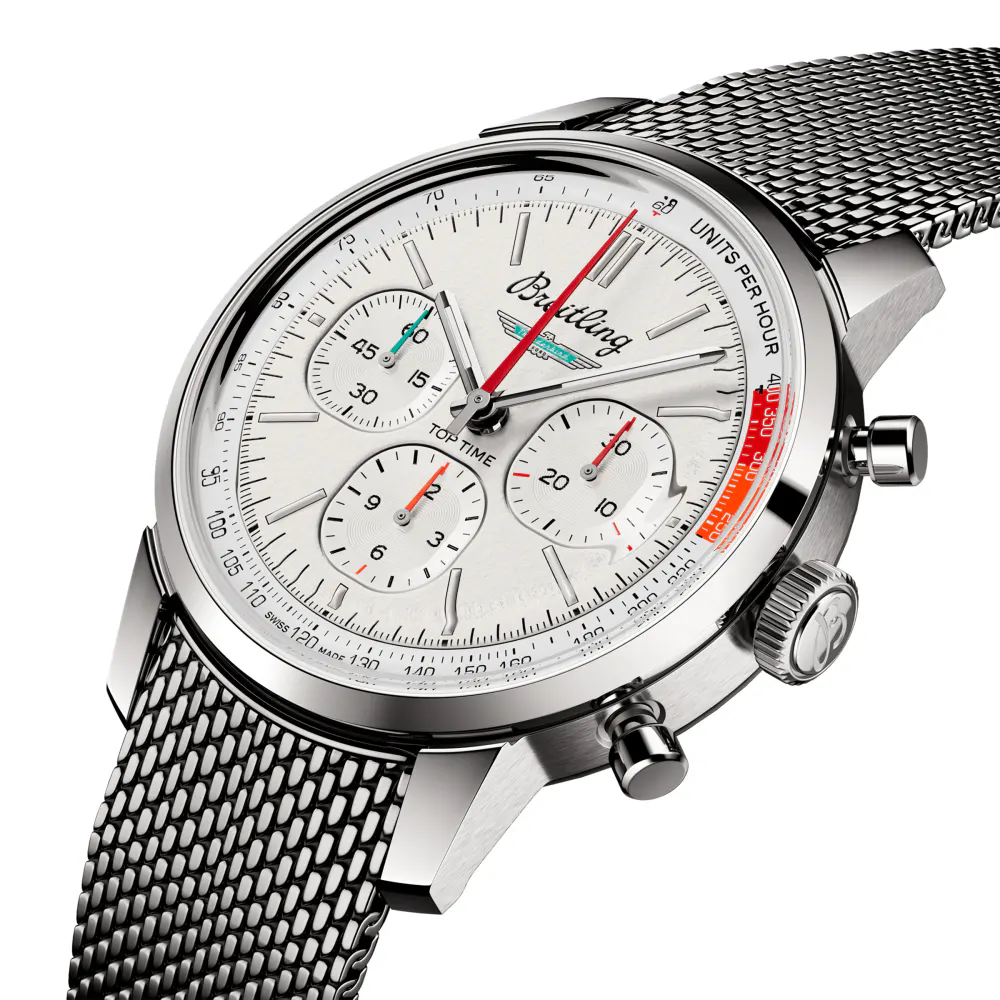 Breitling Top Time B01 Classic Cars Ford Thunderbird 41mm Mens Watch Mesh Strap detail 2