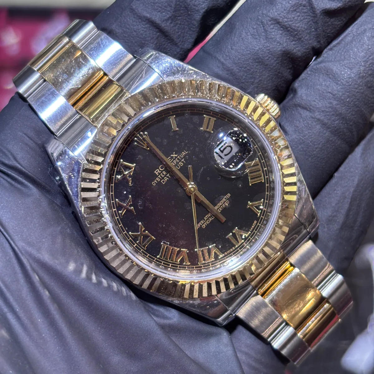 ANKUR - For Him WATCHES 2010 Rolex Datejust 41mm | Two Tone Yellow Gold | Black Roman Dial – Watch
