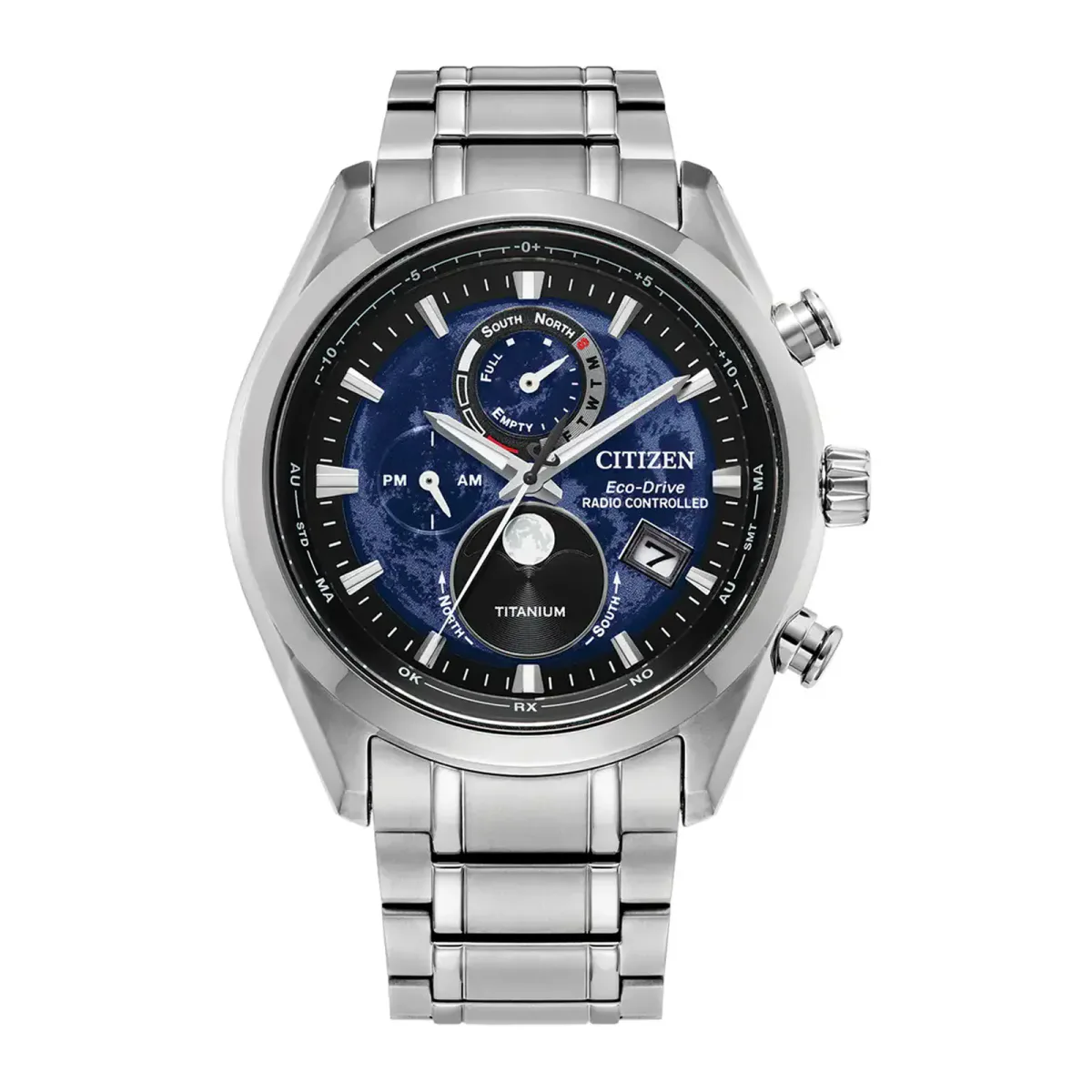 Citizen Tsuki-Yomi' Radio-Controlled Moonphase Eco-Drive 43mm Mens Watch Blue