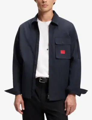 HUGO Brand-Patch Oversized-Fit Cotton-Blend Overshirt detail 3