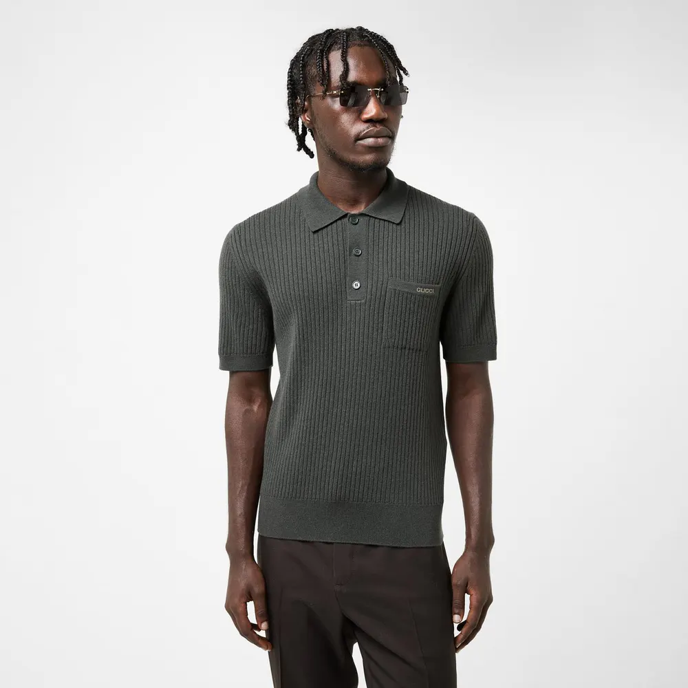 Gucci Mens Rib Knit Polo Shirt detail 3