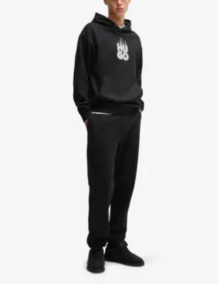 HUGO Branded-print drawstring-waist cotton-jersey jogging bottoms detail 2