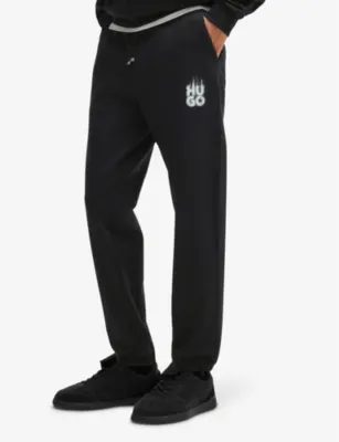 HUGO Branded-print drawstring-waist cotton-jersey jogging bottoms detail 3