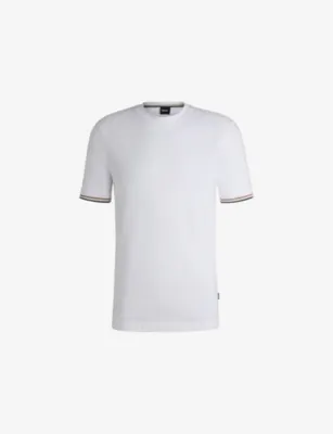 BOSS Striped-trim regular-fit cotton-jersey T-shirt - BLACK detail 2