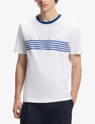 HUGO Striped Brand-Print Cotton-Jersey T-Shirt detail 3