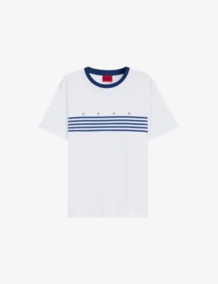HUGO Striped Brand-Print Cotton-Jersey T-Shirt