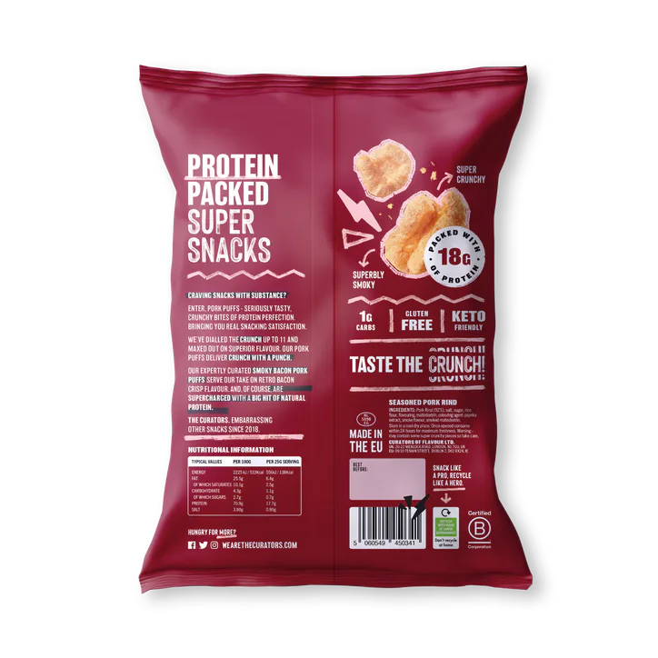 The Curators 18g High Protein Smoky Bacon Pork Puffs 25g, additional product view 2